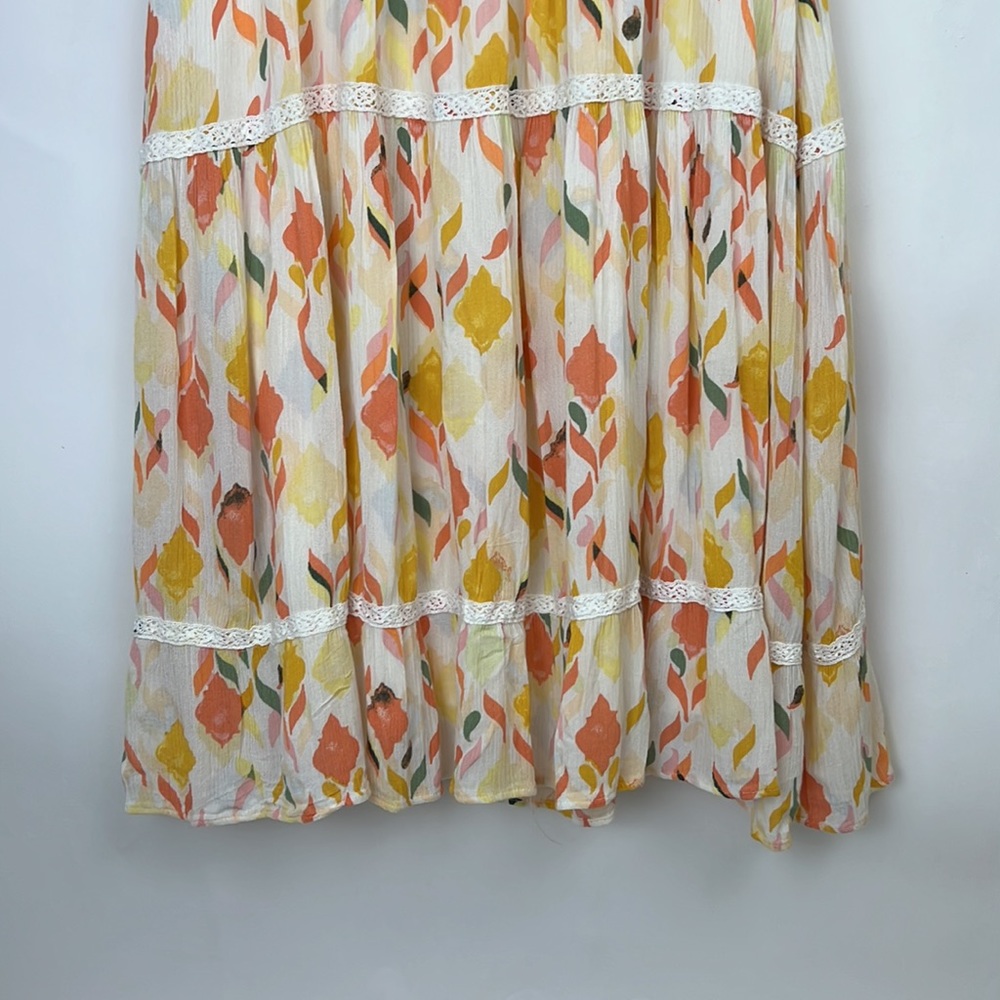 LAUREN CONRAD Baja Bazaar Crinkle Rayon Lace Tier Lined Floral Dress M - Picture 3 of 12